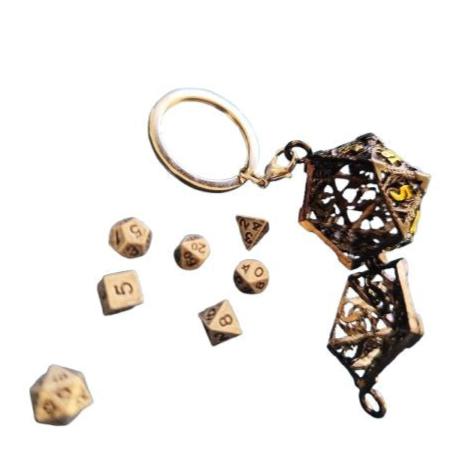 PORTE CLEF D20 NOIR DORE + 7 MINI